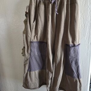 SHEIN Tan and Gray Lagenlook Pants Big Pockets Loungewear Grunge Widest Leg